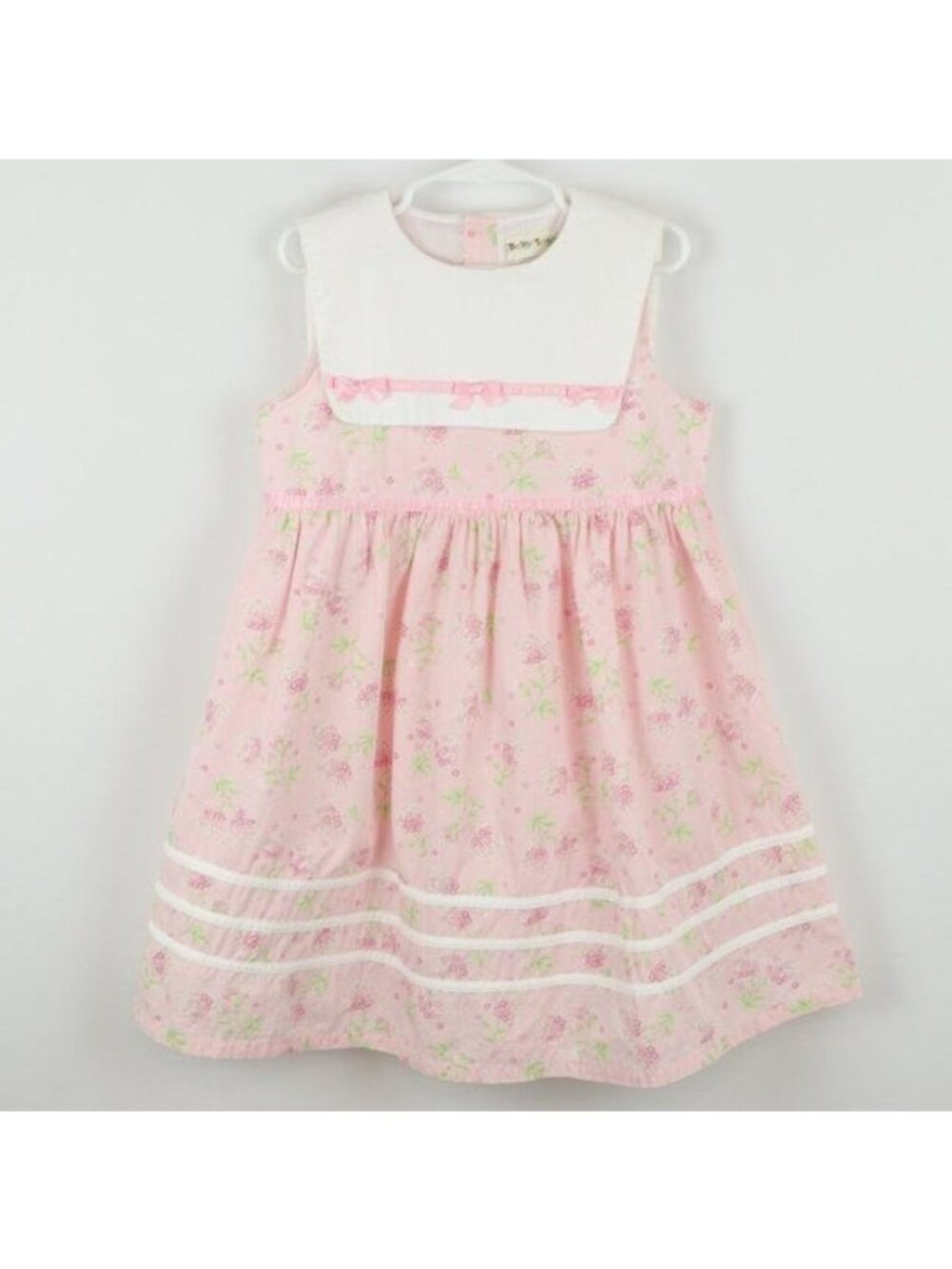 Baby Togs Vintage Girls Size 6X Pink Floral Woven Cotton Sleeveless Sun Dress
